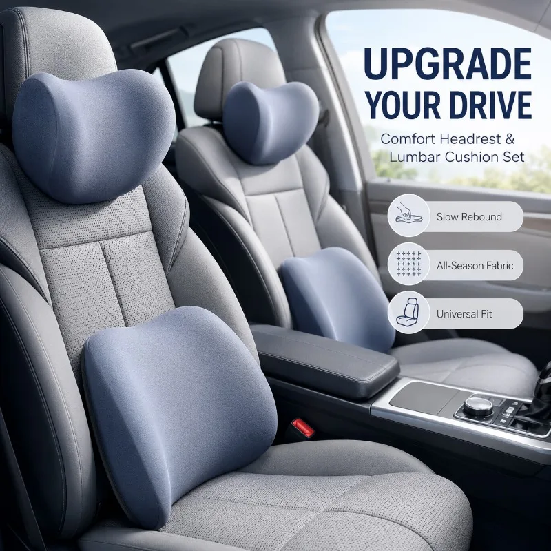 Memory Foam Car Neck Pillow Lumbar Support - Bantal Leher Mobil Pelindung Busa Memori
