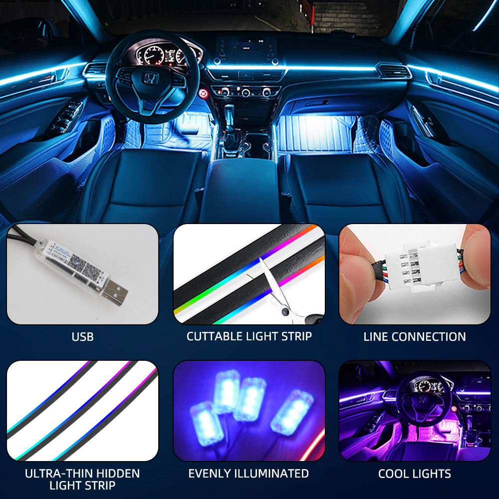 Lampu suasana mobil simfoni Un - Led Ambient Interior Car Lights App Control ulasan dan harga