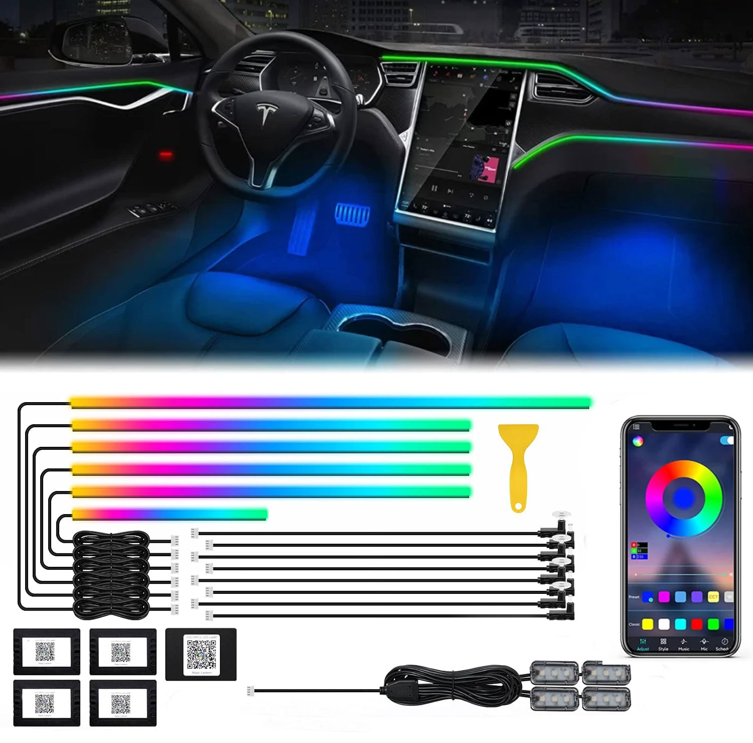 Lampu dekorasi Interior mobil  - Led Ambient Interior Car Lights App Control ulasan dan harga